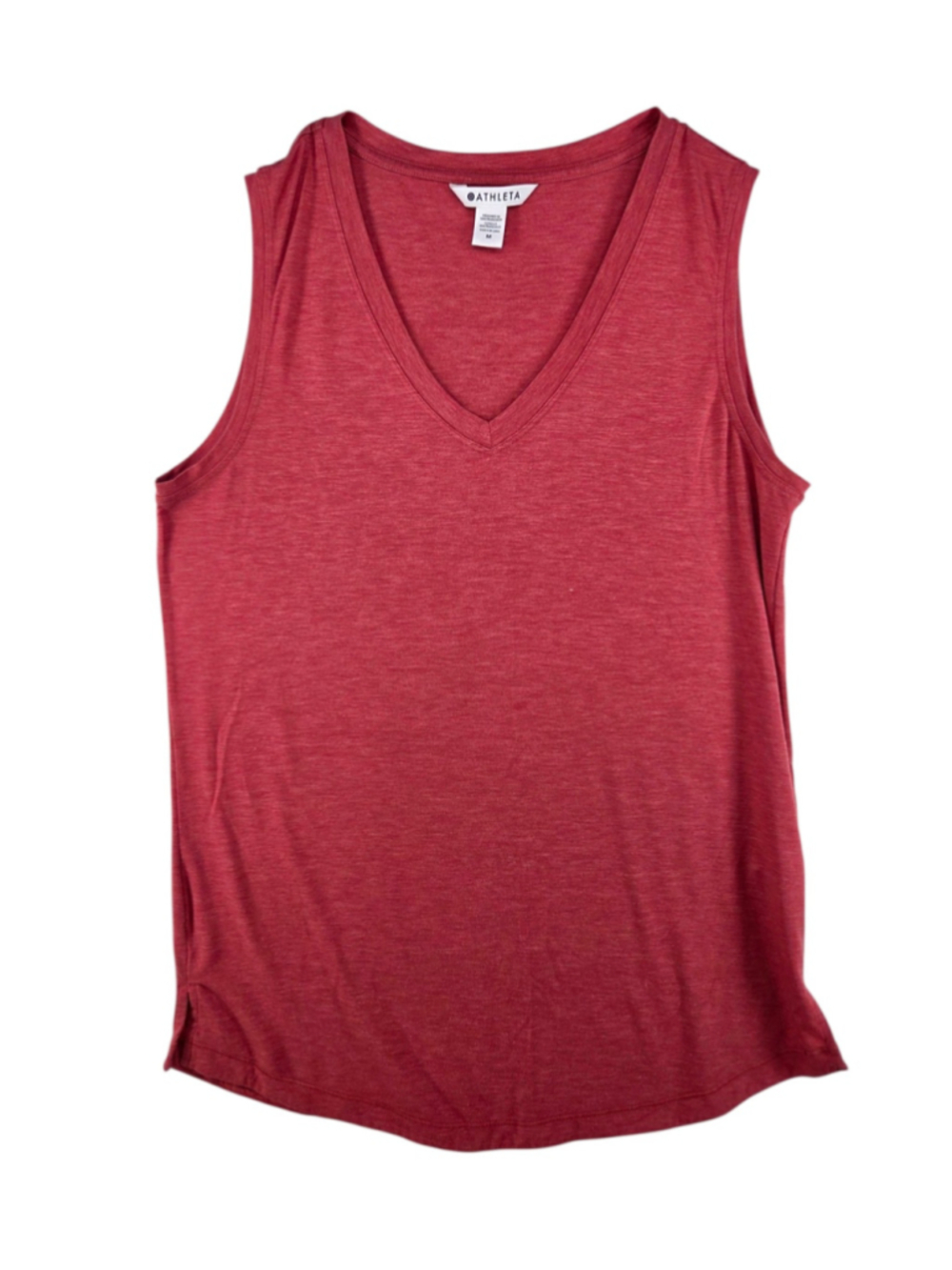 Athleta Essential V-Neck Tank Top Super Soft Split Sides Currant Red Size M